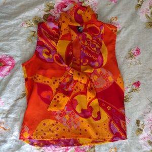 Mad Men Retro Paisley tie neck blouse